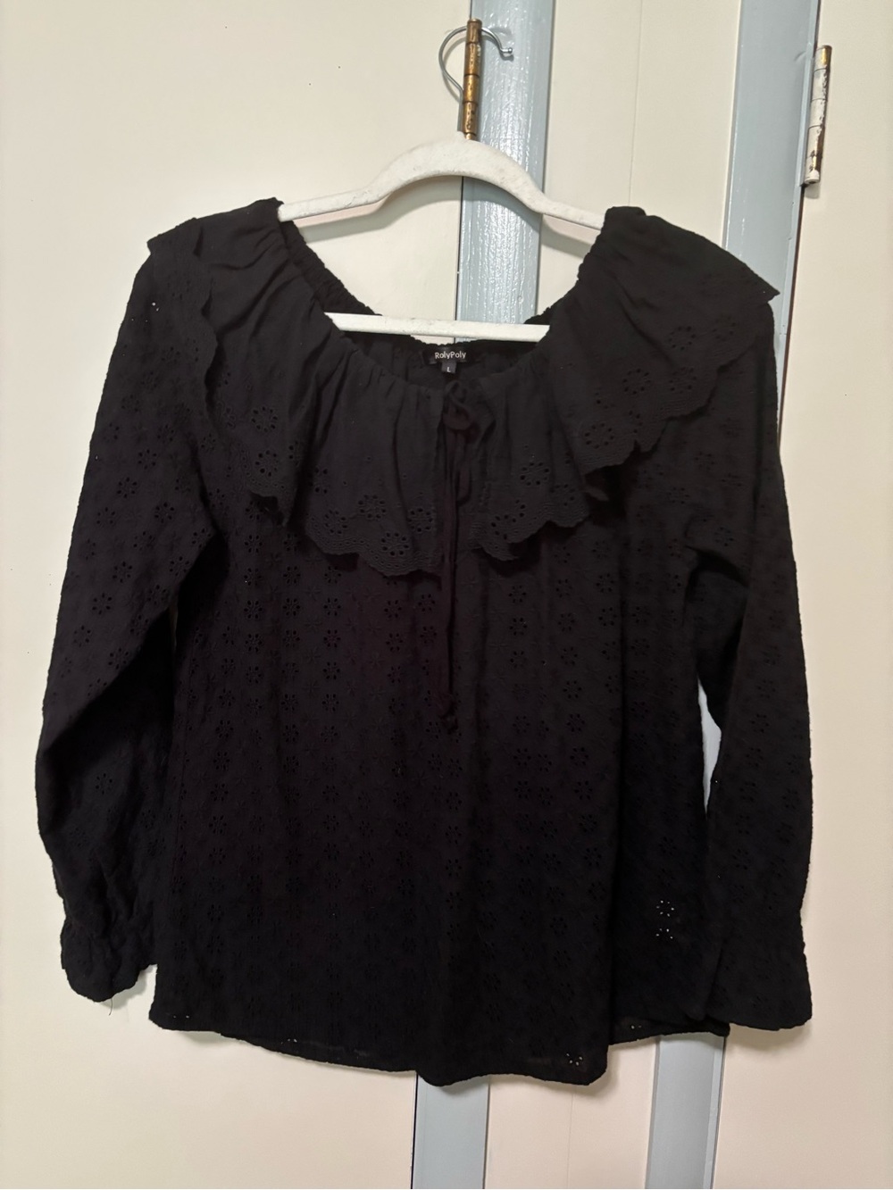 Black Eyelet Ruffle Peasant Blouse